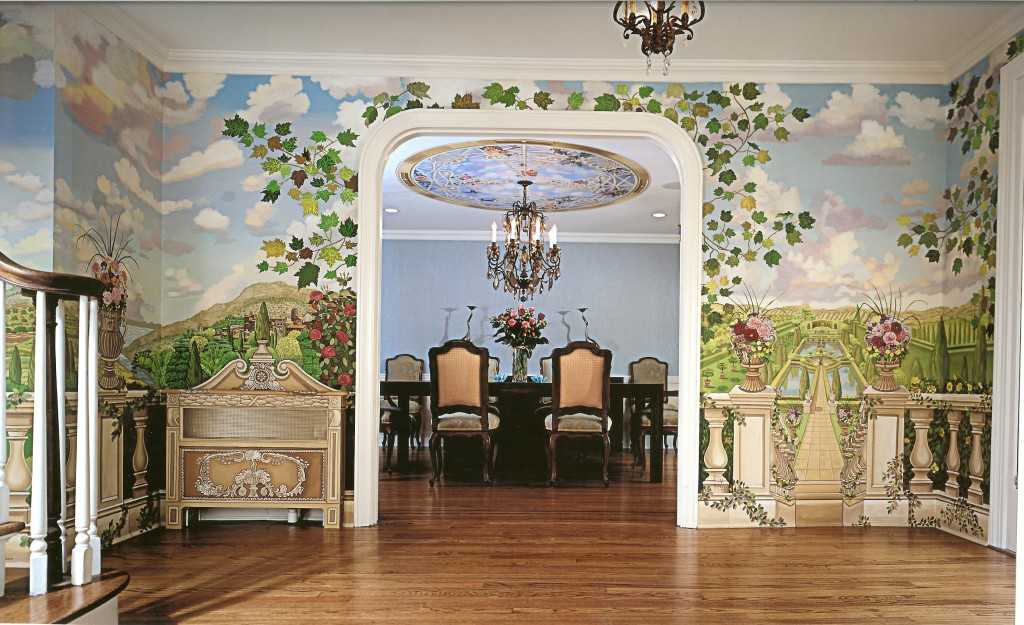 Роспись стен в интерьере: как расписать стены в квартире, черно-белые узоры, художественная объемная роспись - город, цветы