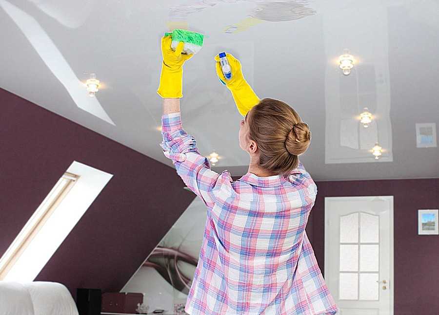 Чем мыть глянцевые натяжные потолки без разводов в домашних условиях и матовые