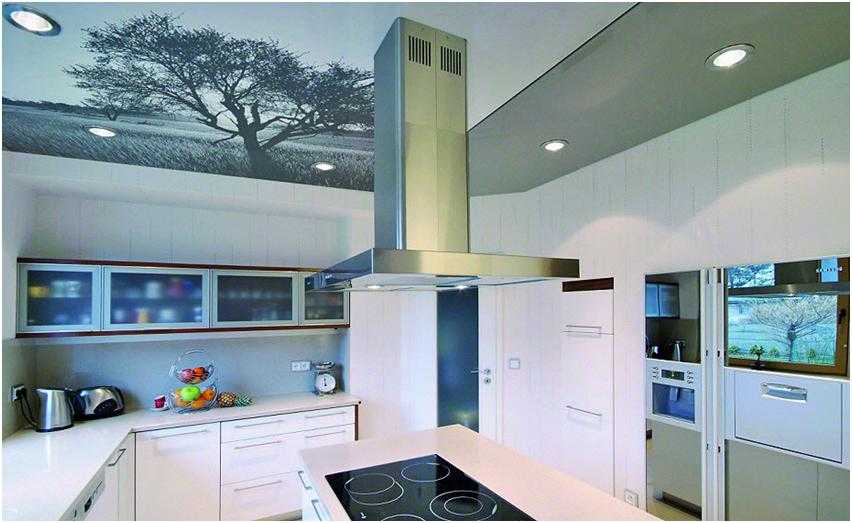 Особенности двухуровневых натяжных потолков на кухне